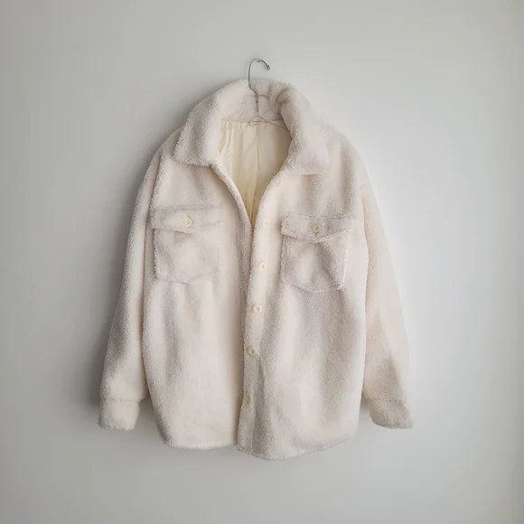 NWOT GOODTHREADS Cream Teddy Sherpa-Lined Jacket - Picture 2 of 9